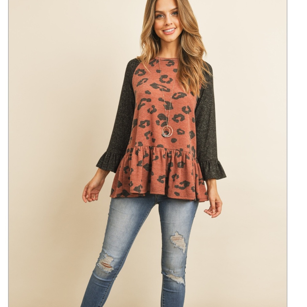 Animal Print Peplum Top -NWT